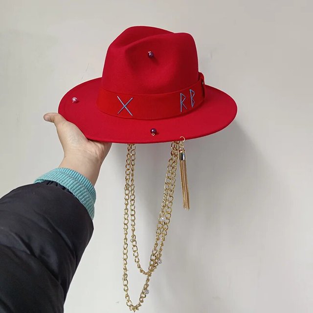 Sombrero de playa Punk con cadena de perlas DIY, corona cóncava, sombrero de sol con letras coreanas, sombrero de playa, sombrero Punk para hombres y mujeres, Color caramelo