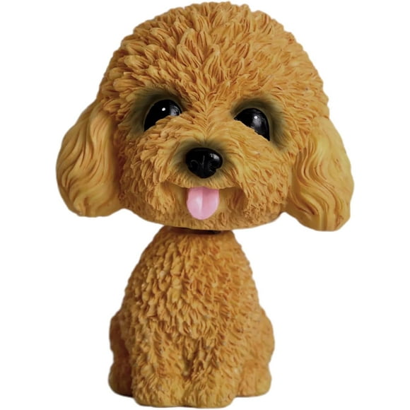 shiyou-Mini Bobbing-Head Dog for Car Dash Board Decor,Dashboard Doggy Puppy Teddy Toy with Adhesive Tab(Poodle)(Brown-NoBowTie)