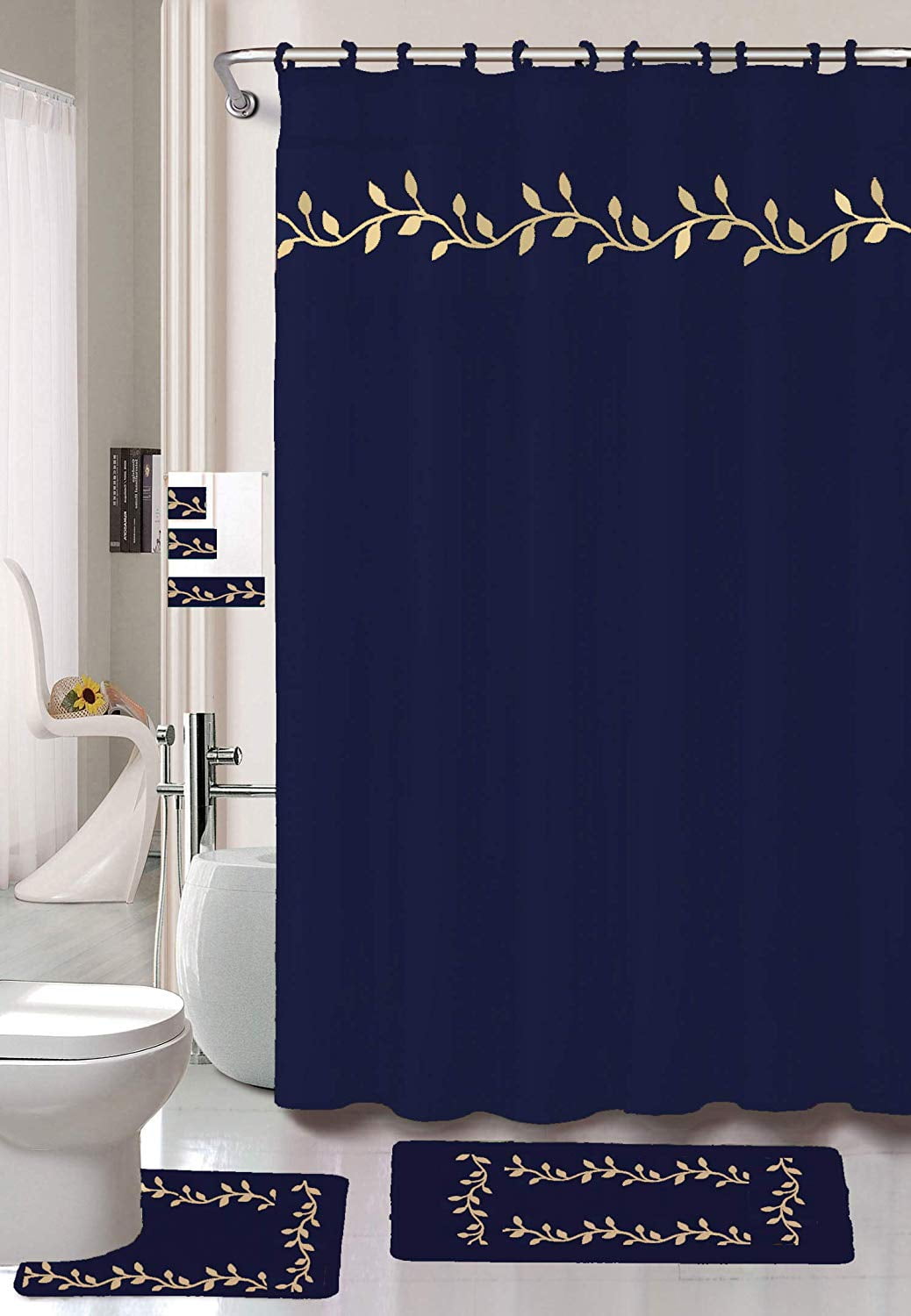 Purple and Turquoise Quartz Stone Bathroom Waterproof Fabric Shower Curtain Set 