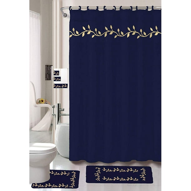 18 Piece Bath Rug Set Prairie Navy Design Bathroom Rugs Matching Shower