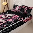 thumbnail image 3 of Homewish Gothic Skull Zipper Queen Comforter Set with Fitted Sheet and 2 Pillowcases,Happy Halloween Zipper Bedding Set,Pink Flowers Spider Web Bed Set,Black Reversible,4pcs, 3 of 8