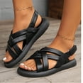 thumbnail image 6 of Xfvqtps Flats Sandals for Women Slingback Hook and Loop Strap Crisscross Straps Thick Soft Sole Open Toe Non Slip Beach Summer Leather Sandals Black, 6 of 9