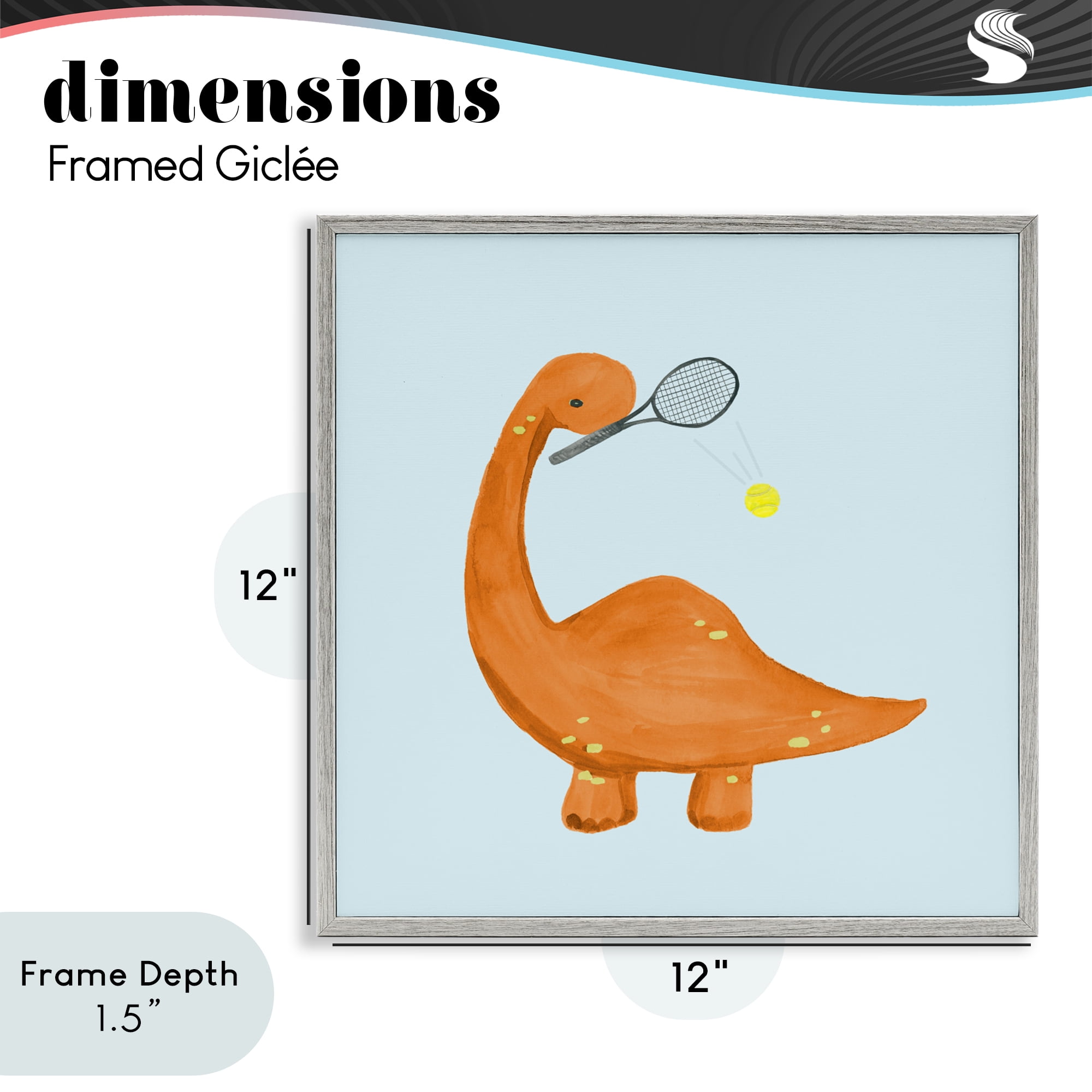Stupell Industries Baby Dino Playing Tennis Gray Framed Giclee Art, design by Lucille Price