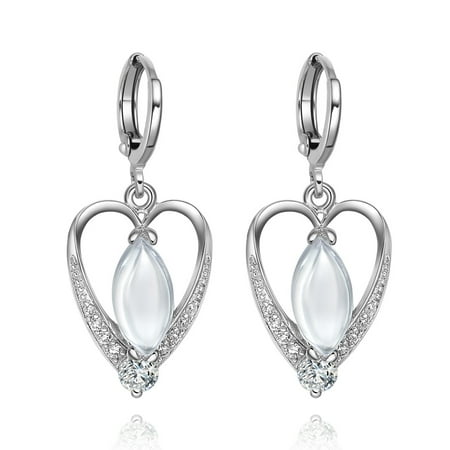 Fancy and Amazing Lucky Hearts Charms Teardrop Snow White Sparkling Crystals Silver-Tone Fashion Earrings