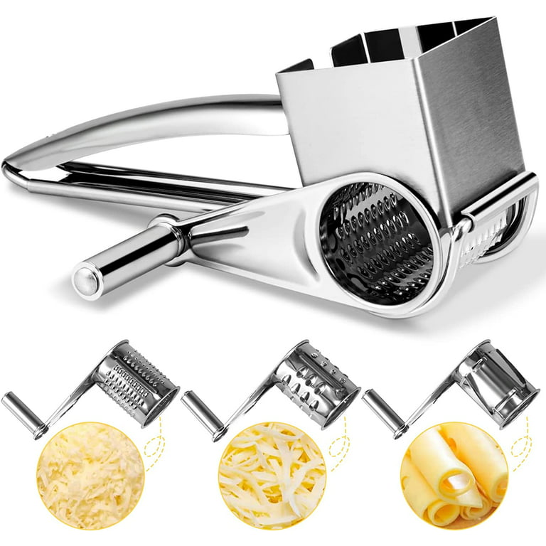 JLLOM Rotary Cheese Grater with 3 Drum Blades,Stainless Steel