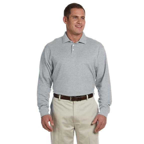 Devon & Jones D110 Men's Pima Pique Long Sleeve Polo , GREY HEATHER, XL