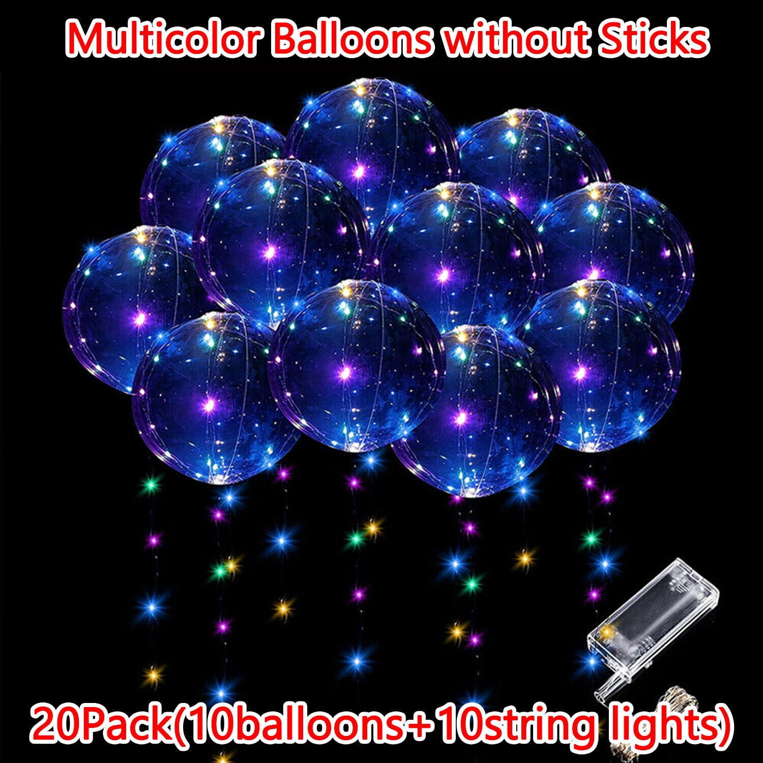20Pcs LED Light Up Balloons 20in Clear Helium Bubble Bobo Balloon for