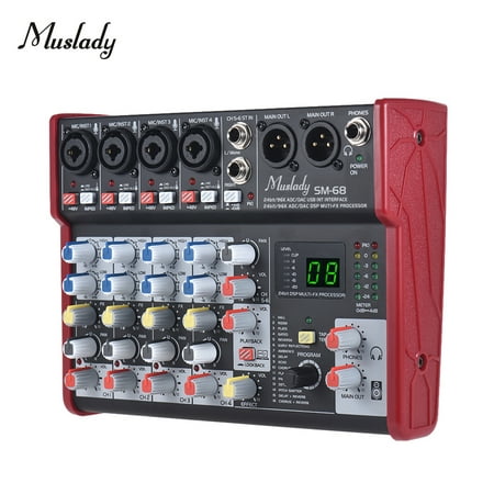 Muslady SM-68 Portable 6-Channel Sound Card Mixing Console Mixer Built-in 16 Effects with USB Audio Interface Supports 5V Power Bank for Recording DJ Network Live Broadcast