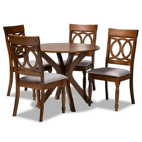 Bowery Hill Grey Upholstered and Brown Finished Wood 5-Piece Dining Set