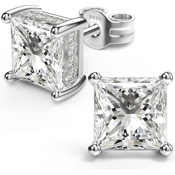 Square Simulated 1.4 Ct Princess Cut Diamond Stud Earrings 925Sterling Silver
