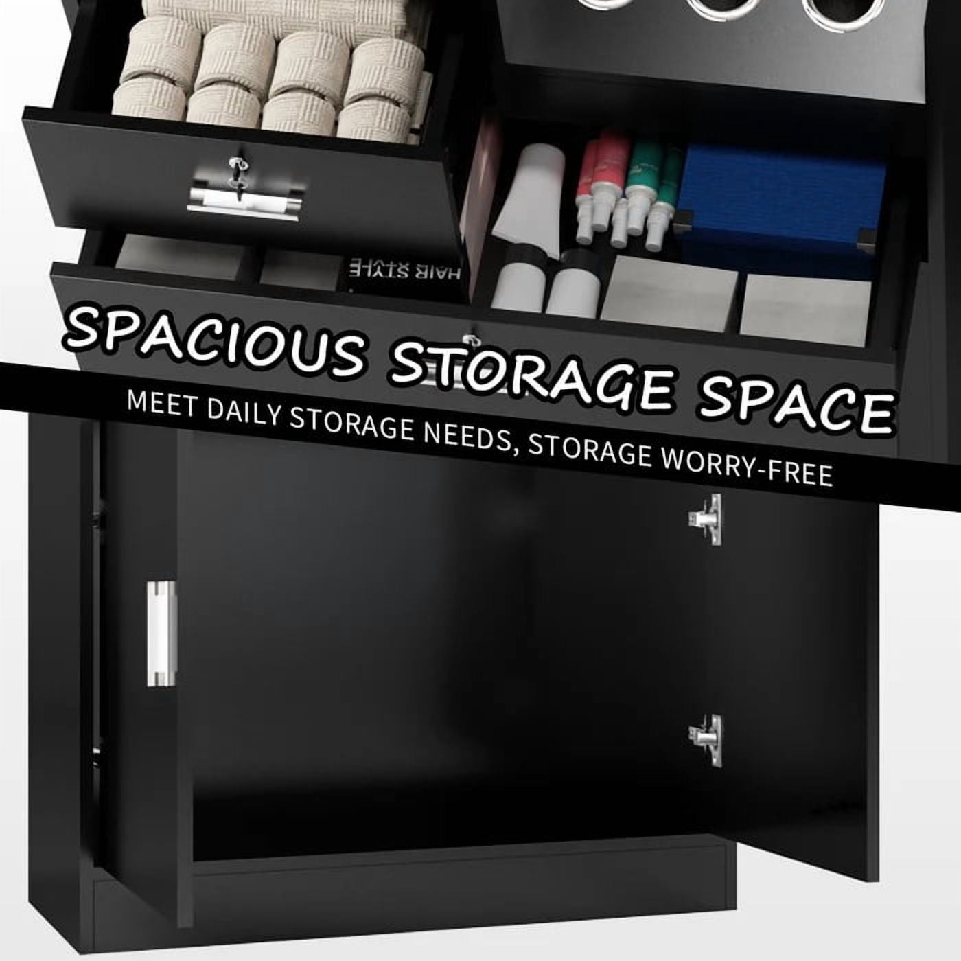 Ktaxon Salon Station Storage Cabinet with Locking Drawer, 5 Hair Dryer Holders, Black