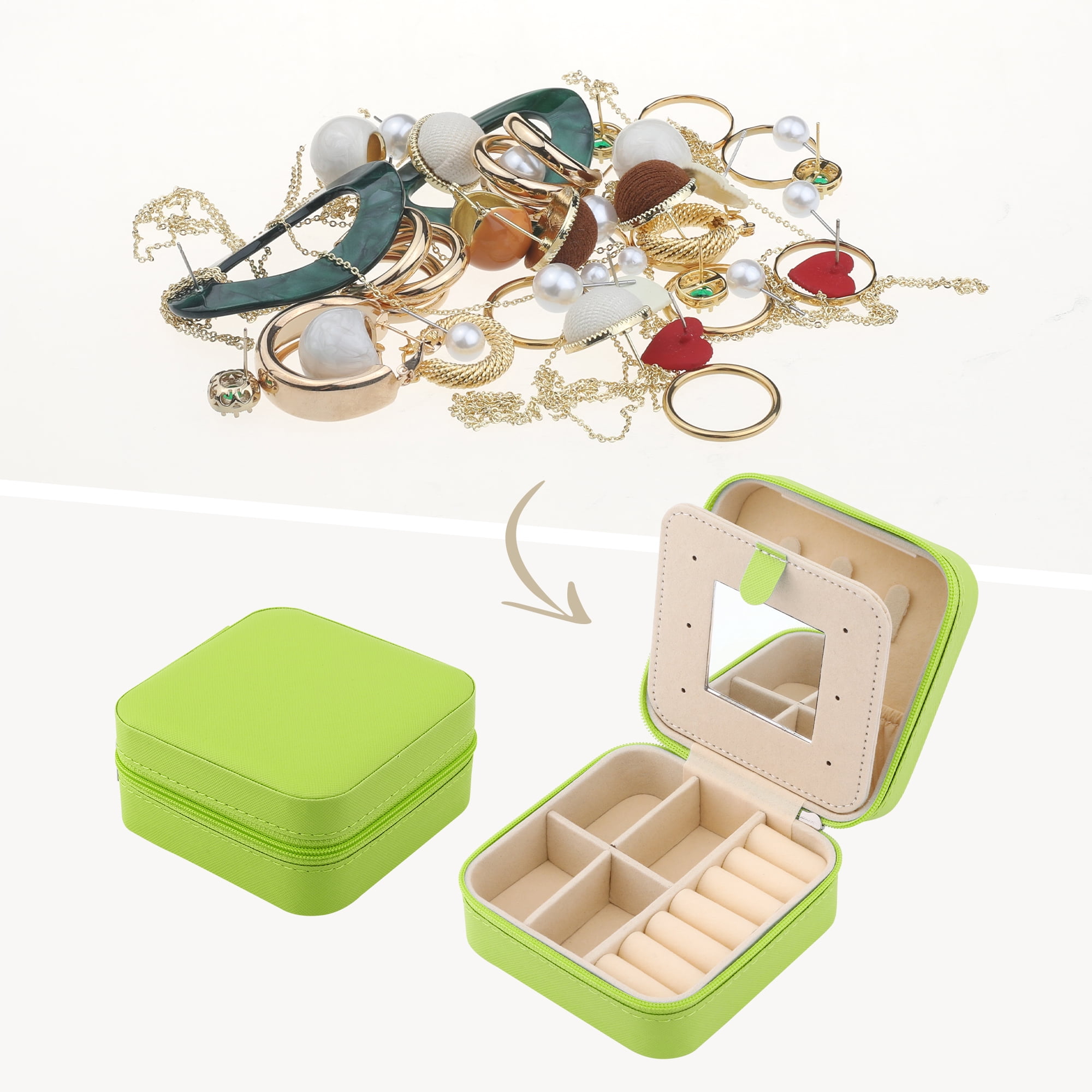 Unique Bargains Mini Travel Jewelry Box with Mirror Green