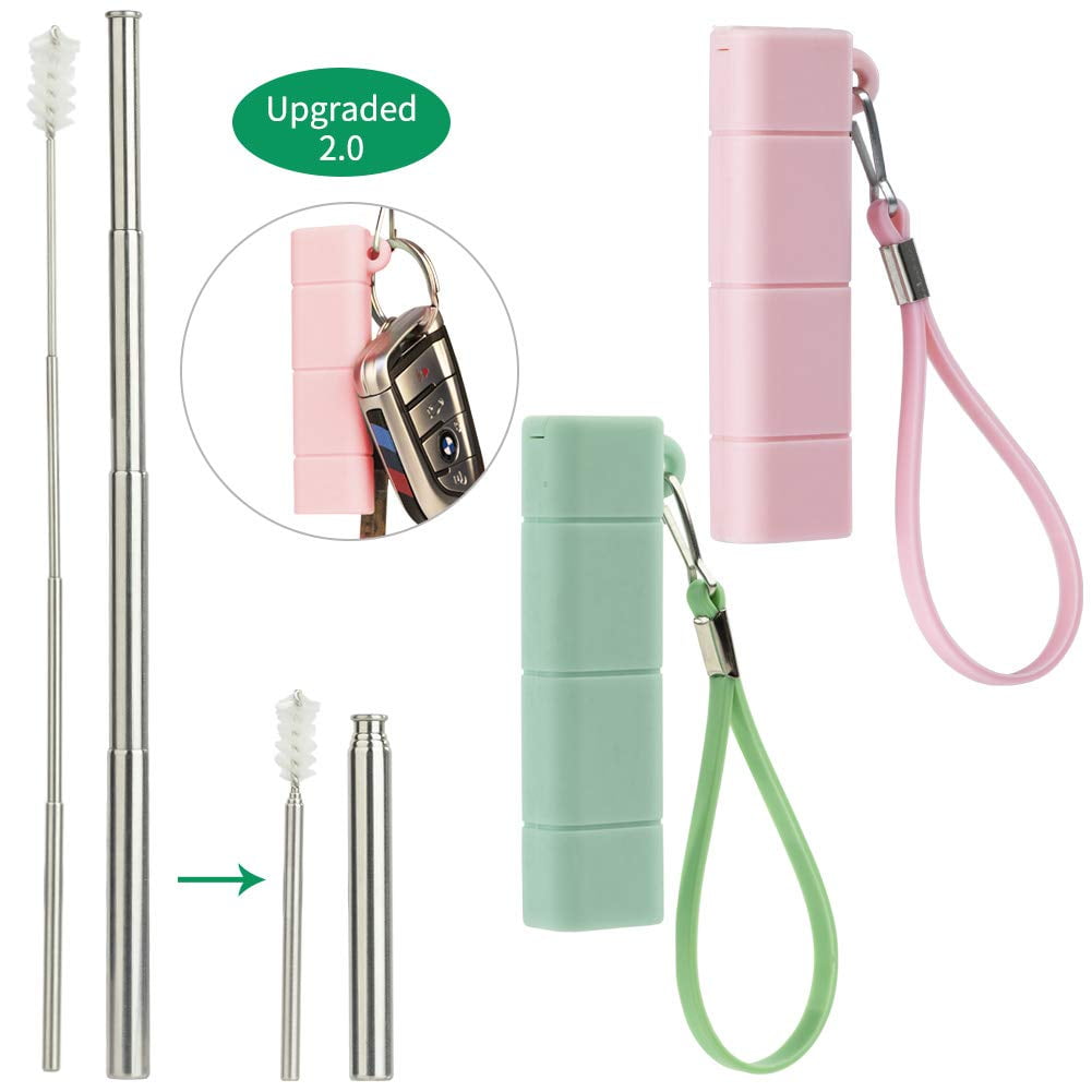 Collapsible Metal Straws, 2 pack Portable Reusable Straws with Case