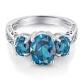 thumbnail image 3 of Gem Stone King 925 Sterling Silver London Blue Topaz Engagement 3 Stone Oval Ring for Women (2.80 Cttw, Gemstone Birthstone, Available in Size 5, 6, 7, 8, 9), 3 of 6
