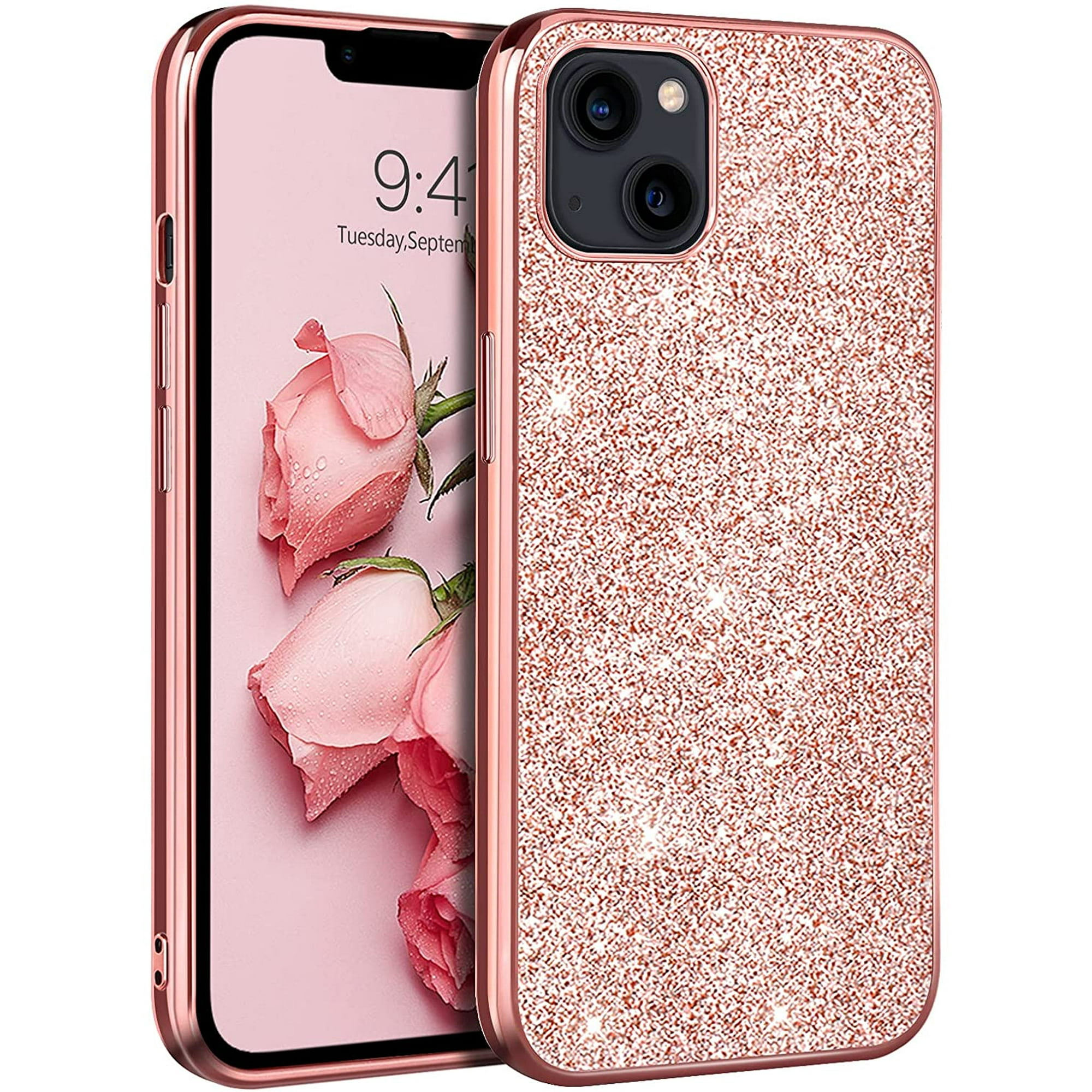 iPhone 13 Case Slim iPhone 13 Glitter Cover Bling Anti Scratch Sparkly Girls Women Protective Phone Covers for iPhone 13 6.1 5G Rose Gold Pink