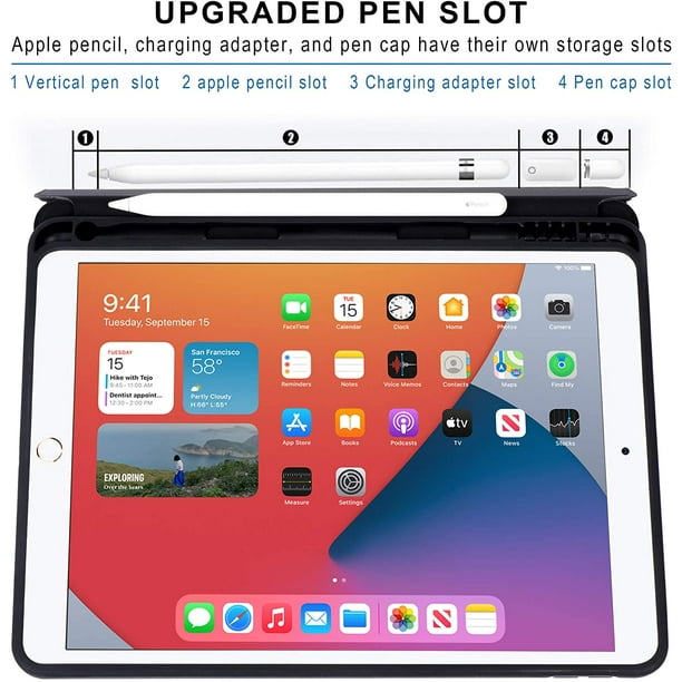 FINTIE Coque Compatible avec iPad 9e 2021 / 8e 2020 / 7e 2019 10.2 -  [Rangement de Pencil] Housse de Protection Mince Etui Arrière en TPU