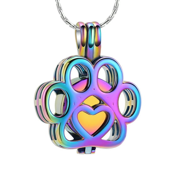 Pet Ashes Necklace Cremation Jewelry for Cat Dog Ashes Pendant Paw Print Urn Necklace for Women Men Keepsake Jewelry for Memorial