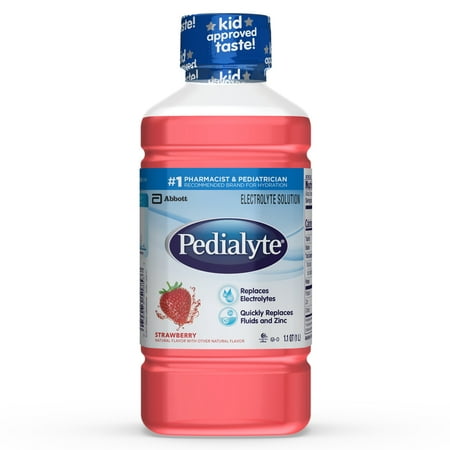 (4 pack) Pedialyte Electrolyte Solution, Strawberry, Hydration Drink, 1