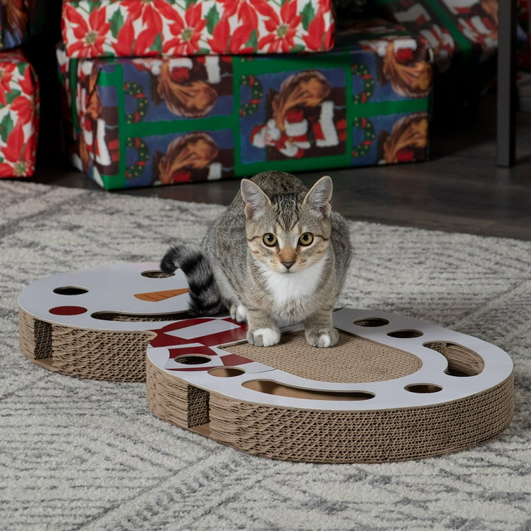 FurHaven Pet Products Cat Scratcher Snowman Corrugated Busy Box with Catnip