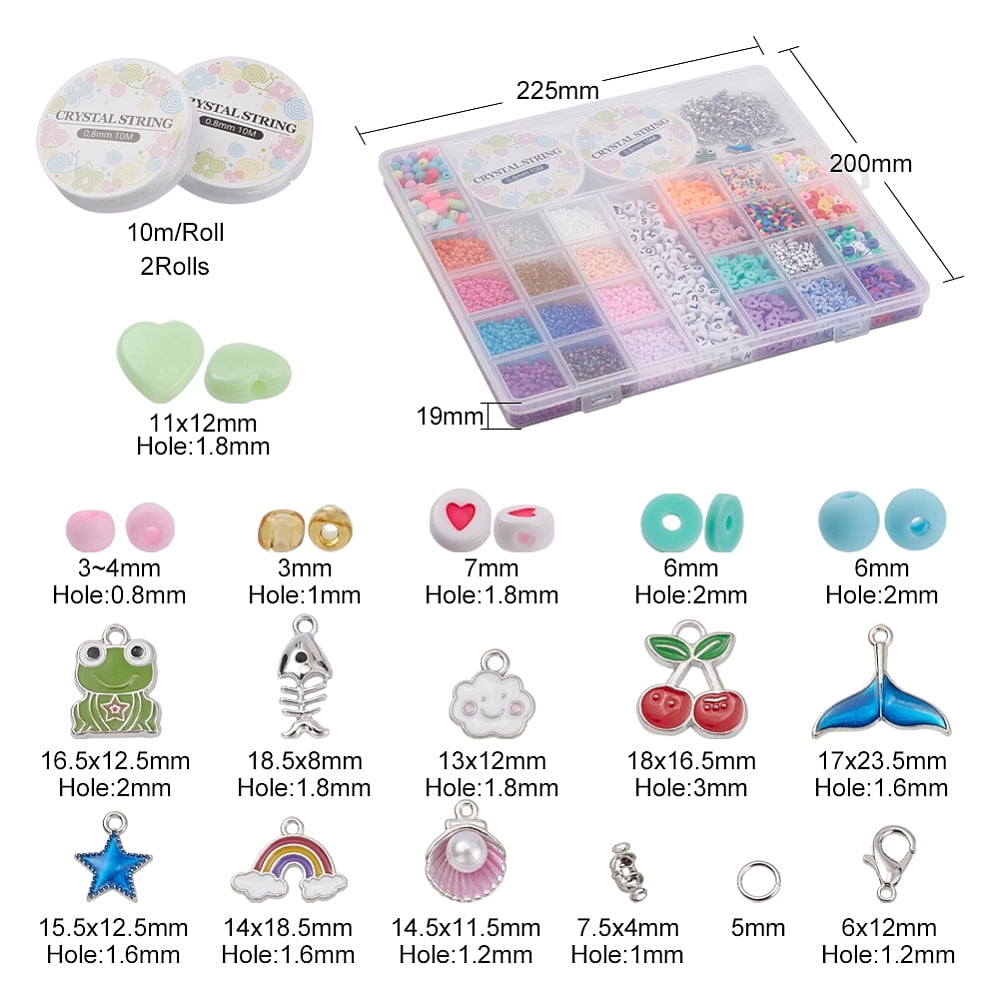 1box Seed & Heishi Beads Jewelry set Making Kit Including Letter Acrylic & Disc Polymer Clay & Glass Seed Beads Alloy Clasp & Elastic Thread Iron Jump Rings & Bead Tips Mixed color Beads: 6140pcs/box