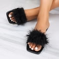 thumbnail image 4 of Samdudou Fuzzy Slippers for Women Fluffy Faux Fur Open Toe Slides Stylish Square Open Toe Flat Sandals Indoor Outdoor House Shoes Plush Fashion Footwear for Leisure, 4 of 9