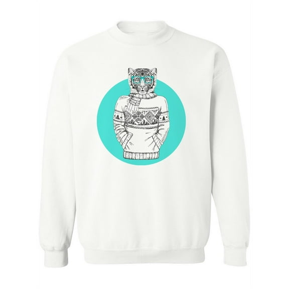 Retro Hipster Tiger Blue Sweatshirt Women -Image by Shutterstock, Female 5X-Large