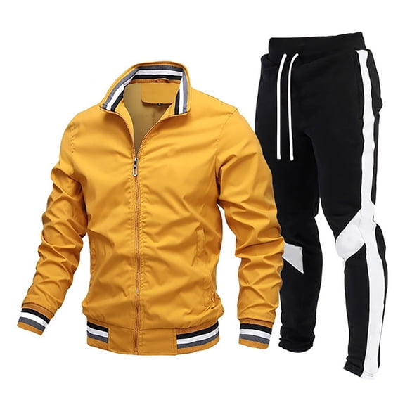 JAJAHO Men's Athletic Tracksuit Long Sleeve Full-Zip Stand Collar Jacket Jogging Drawstring Sweatpants 2 Piece Striped Sport Sweatsuit Soft Outfit