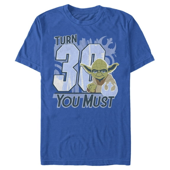 Men's Star Wars Yoda Turn 30 You Must Rebel Logo Portrait Graphic Tee Royal Blue X Large