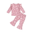 thumbnail image 2 of Aojekbee Baby Girl 2Pcs Fall Outfits Ruffle Long Sleeve Floral Print Tops + Flare Pants Set Toddler Clothes, 2 of 10