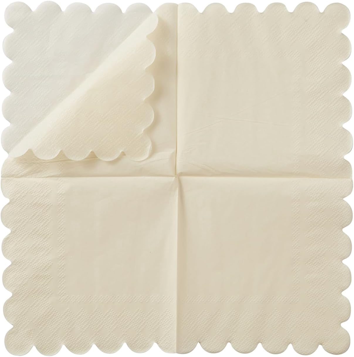 Scalloped 2 Ply Disposable Cocktail Napkins Foldable Thick Paper Napkins for Wedding Birthday Festival Party Dinner Table Decor Milky White 200 Pack