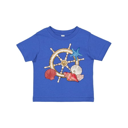 

Inktastic Ship Wheel and Sea Shells in Red White and Blue Gift Toddler Boy or Toddler Girl T-Shirt