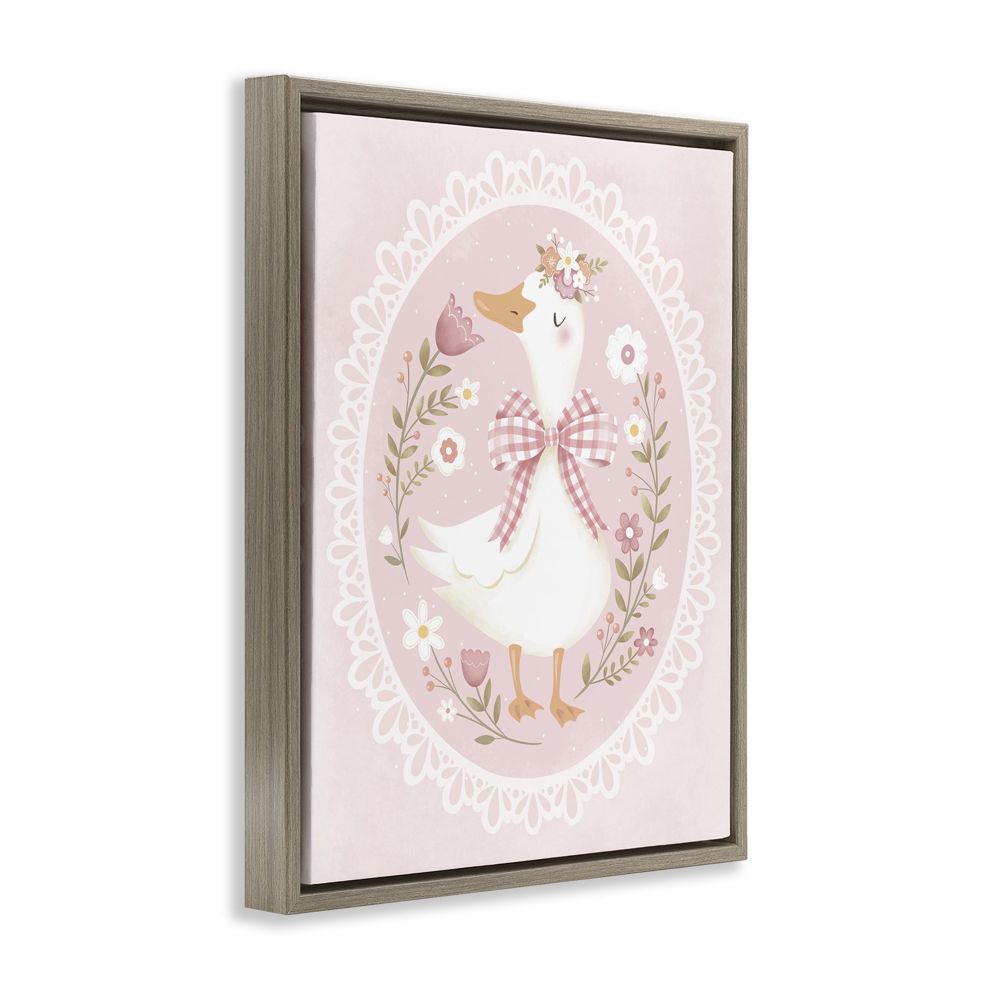 Stupell Industries Pink Floral Spring Goose Brown Framed Floater Canvas Wall Art, design by Penny Aguilera