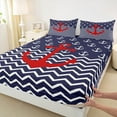 thumbnail image 3 of jejeloiu Red Ship Anchor Queen Sheet Sets,Geometric Waves Stripes Flat Sheet,Navigation Theme Queen Fitted Sheet For Boys,Breathable Home Decor,4pcs, 3 of 7