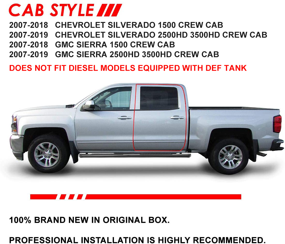 DNA Motoring For 07-19 Chevy GMC Silverado Sierra Crew Cab Black Side Step Nerf Bars Running Boards
