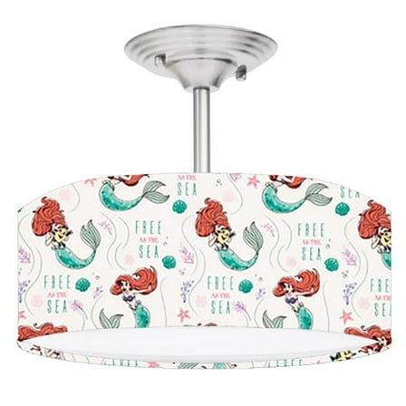 888 Cool Fans DR-0001174 Ariel Little Mermaid 2-Light Brushed Nickel Drum Style LED Lamp Fixture