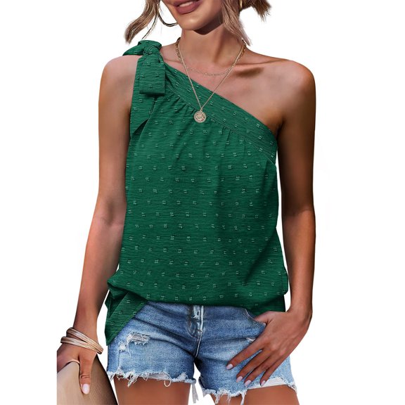 USSUMA Camisole Tops for Women Summer Tops for Women 2025 one Shoulder Tops for Women Summer Chiffon Tie Bow Knot Sleeveless Tank Tops Loose Fit My Order Womens Tops Solidcolor