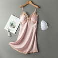 thumbnail image 2 of Leesechin Womens Sleepwear Dress&nbsp; Satin Sling Skirt Dress Lace Nighties Home Wear Pajamas Nightdress Pink XL, 2 of 4