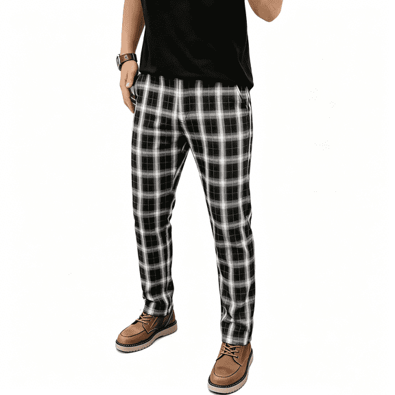 GINGTTO Men's Stretch Casual Plaid Chino Pants, Slim Fit