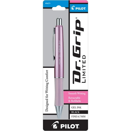 Pilot Dr. Grip Limited Gel Rollerball Pen, Fine Point, 0.7 mm, Mauve Barrel, Black Ink, 1 Count
