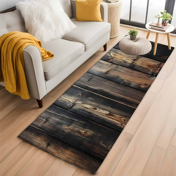 Black Brown Plank Kitchen Runner Rug 2x6 Washable Runners for Hallway Non Slip Vintage Chic Wooden Grain Large Area Rug Indoor Floor Carpet for Bathroom Laundry Entryway Bedroom Living Room