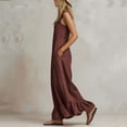 thumbnail image 7 of Women's 100% Cotton Wide Leg Jumpsuit with Pockets, Sleeveless Crew Neck Ruffle Hem, Mid Elastic Waist, Casual Lounge Summer | VerBelle,Wine M, 7 of 7
