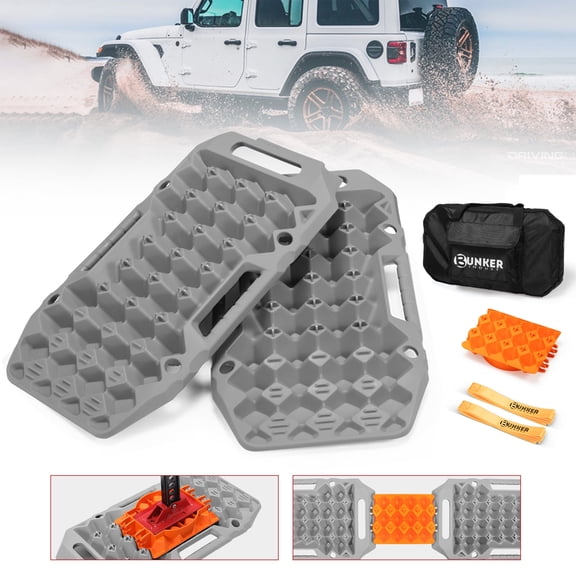BUNKER INDUST Offroad Traction Boards with Jack Base,Multifunctional Extendable Recovery Track Tire Traction Mat Snow Mud Sand Ramp-4X4 ATV UTV SUV Truck Traction Pads with Bag, Grey (Gen 8)