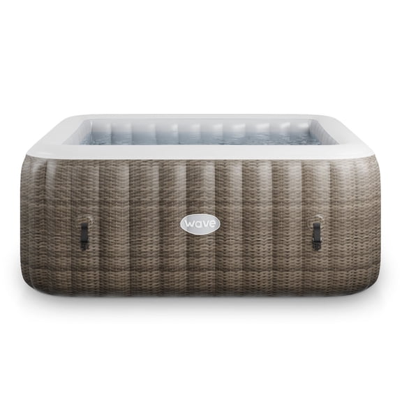 Wave Pacific 4-Person Inflatable Hot Tub | Integrated Eco Heater | 110 Aquajet Massage System | Anti-Freeze Protection | Quick 15-Minute Setup | Brown Rattan