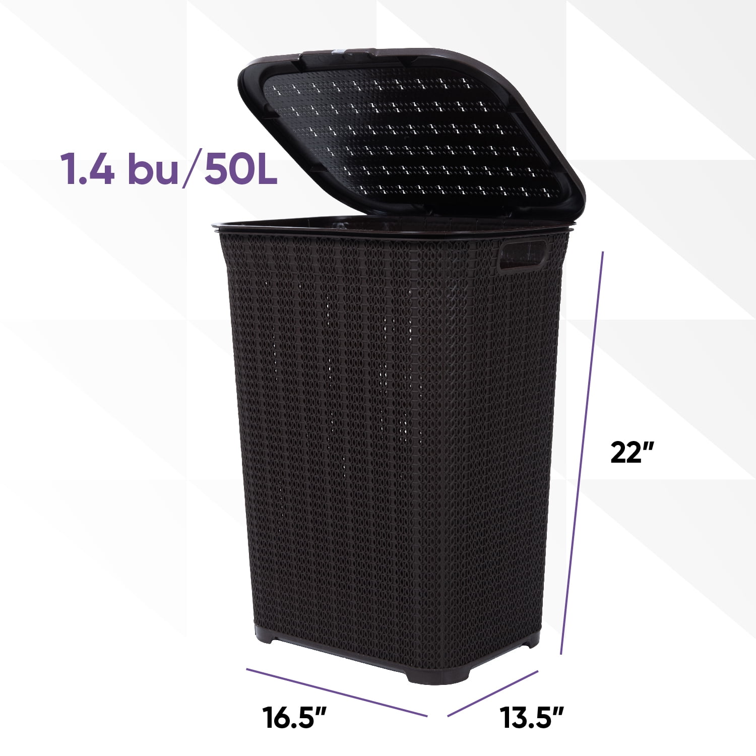 Superio Laundry Hamper with Lid Brown, 50 Liter Knit Laundry Hamper Basket