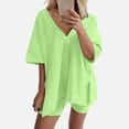 thumbnail image 2 of WAYUTE 2 Piece Sets for Women Oversized Oversized V Neck Short Sleeve T Shirt and Shorts Activewear Travel Baggy Matching Clothing, 2 of 7