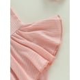 thumbnail image 6 of Arvbitana Infant Baby Girls Casual Sleeveless Rompers Dress Solid Color Tutu Skirt Hem One-piece Jumpsuits Bowknot Headband 2Pcs Sets 3M-24M, 6 of 7
