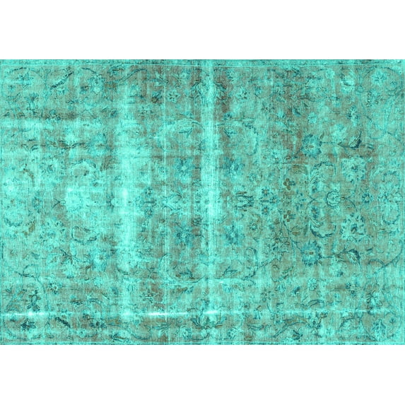 Ahgly Company Machine Washable Indoor Rectangle Persian Turquoise Blue Traditional Area Rugs, 7' x 9'