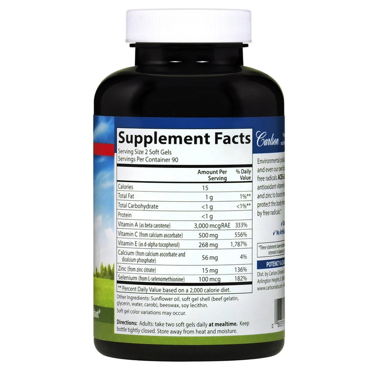 l carnitine zinc vitamin c & e selenium Carlson ACES + Zn