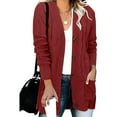 thumbnail image 2 of IROINNID Faux Fur Coat for Women Knitted Fall and Winter Front Open Button Down Cardigans Warm Leisure Solid Basic Cardigan with Pocket,Burgundy, 2 of 5