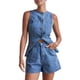 thumbnail image 2 of Conjunto de 2 Piezas de Mezclilla para Mujer, Informal, de Negocios, Sin Mangas, Blazer, Chaleco, Top y Pantalones Cortos, Conjunto de Chándal Azul L, 2 of 10